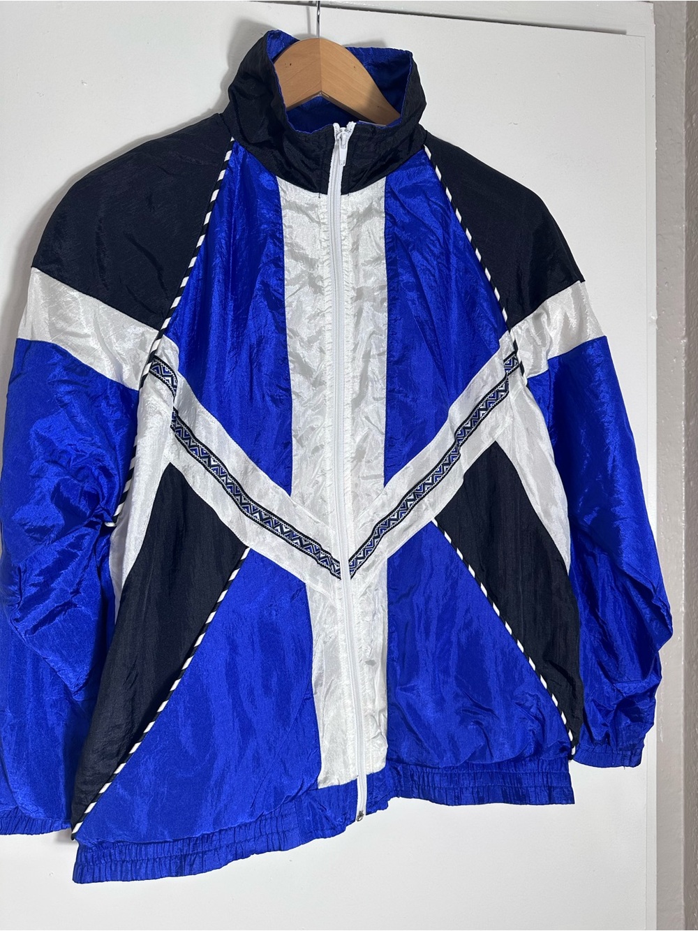 Vintage 90s Colorblock Windbreaker Track Jacket Unisex Aztec tribal woven trim